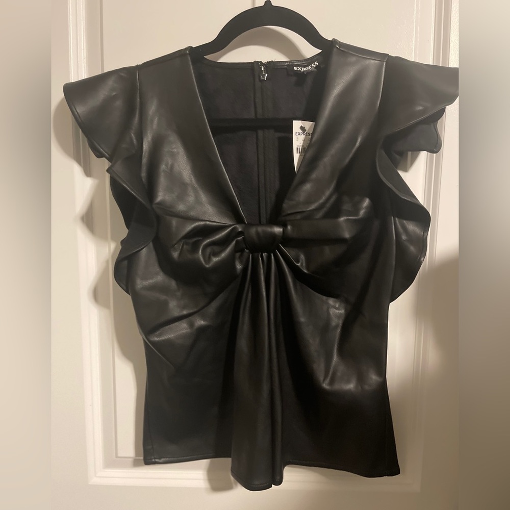 Black faux leather top